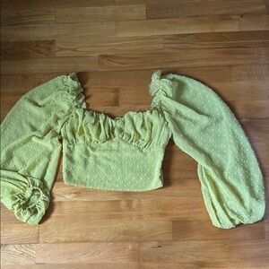 Vtg Y2K Green Puff Sleeve Women's CropTop Semi-sheer whimsy festive Gypsy